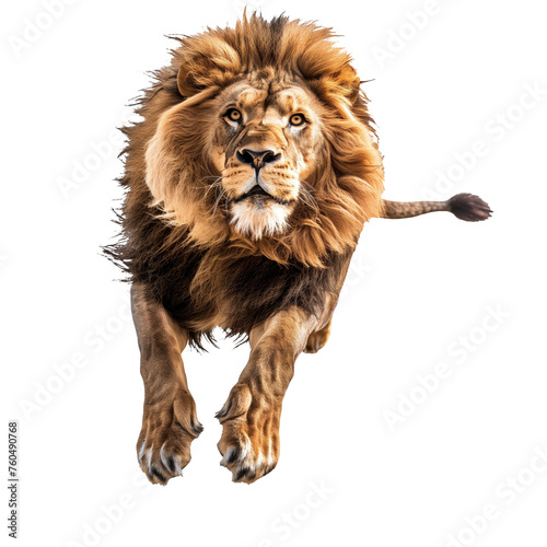 A jumping lion in white background