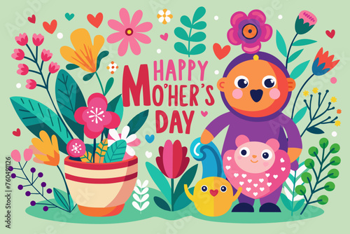 card with text happy mothers day cute illustratio 