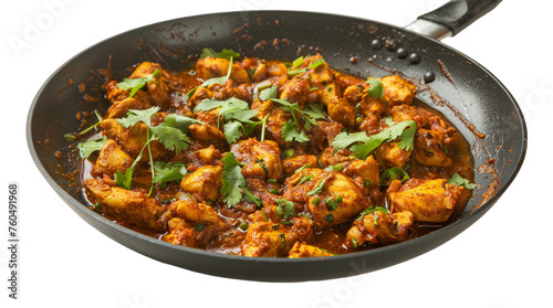 chicken karahi in non stick pan on transparent background