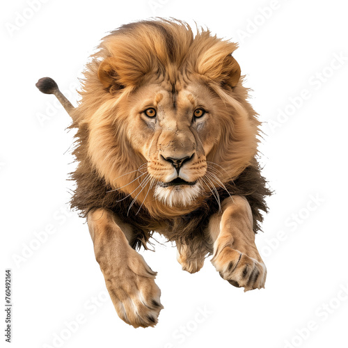 A jumping lion in white background