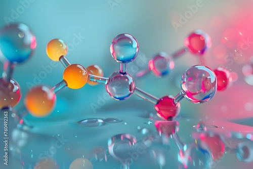 Glassmorphic Water Molecules: A Vibrant Chemical Structure in a Dreamy Atmosphere