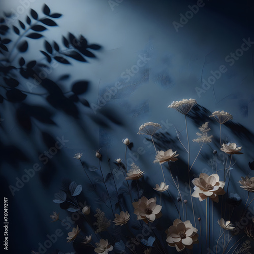 3D render of beautiful flowers in the dark room with shadow generative by AI © Sharmin18april