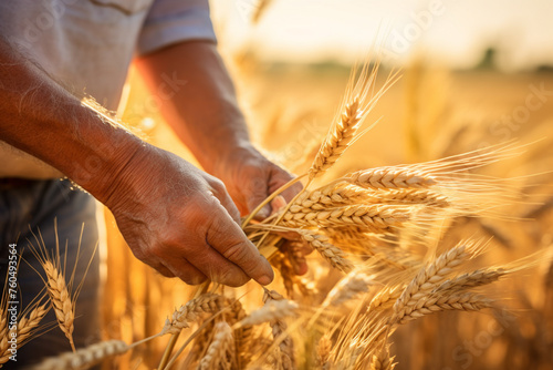 farmer harvesting oat in the oat field bokeh style background
