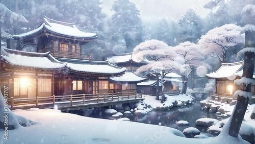 Wallpaper Mural Snowy Christmas in a Traditional Japanese Terrace House Winter Wonderland Torontodigital.ca