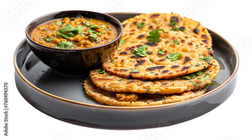 Indian style dal roti in plate on transparent background