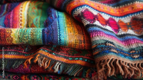 Mexican fabric pattern. Traditional colorful beautifully folded textile with ornaments © Vladimir