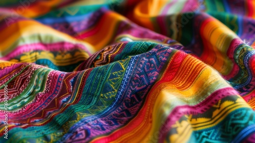 Mexican fabric pattern. Traditional colorful beautifully folded textile with ornaments