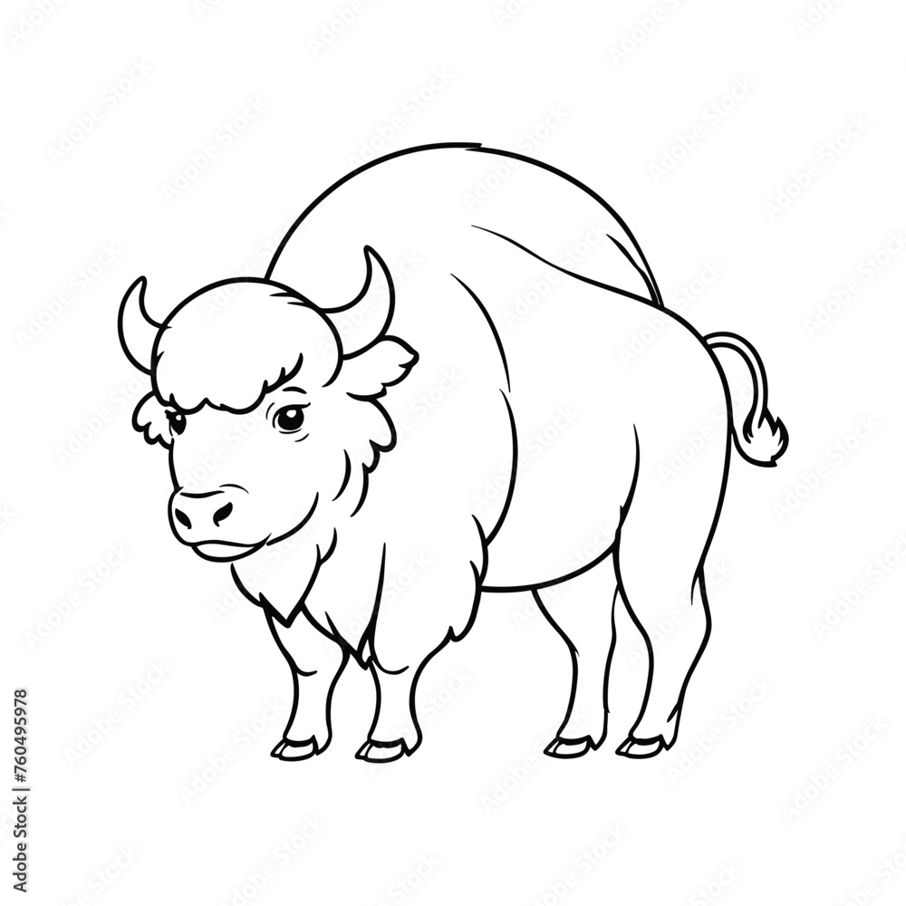 Naklejka premium Strong American Bison, Buffalo Line art Illustration, Black and white Illustration