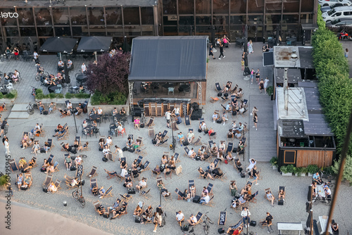 Aerial View of Lively Krakow Cafe Scene
