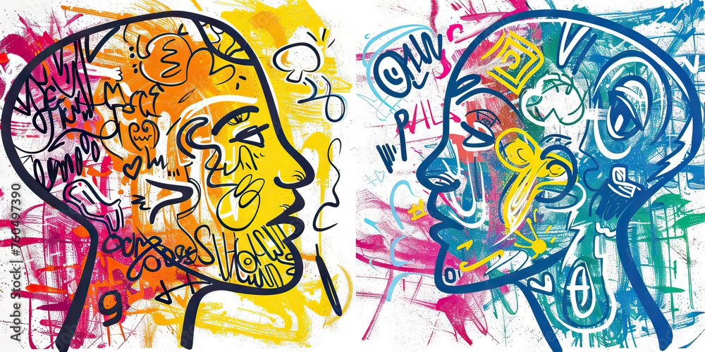 Fototapeta premium Social Media Tiff: Online Spat. Digital avatars in an online argument. Social media fighting concept. Digital confrontatio