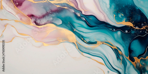 Colorful texture. Dark blue, white and gold stripes. Blur the background. Water-based ink and alcohol ink. Watercolor blur. Alcohol ink stains. Alcohol ink texture.