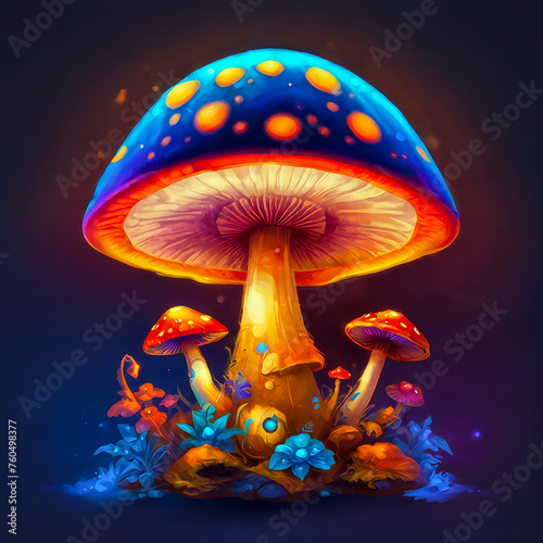 Mushroom bright psychedelic neon fly agaric.