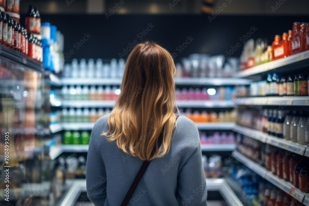 rear view of a young woman in a store choosing goods Generative AI