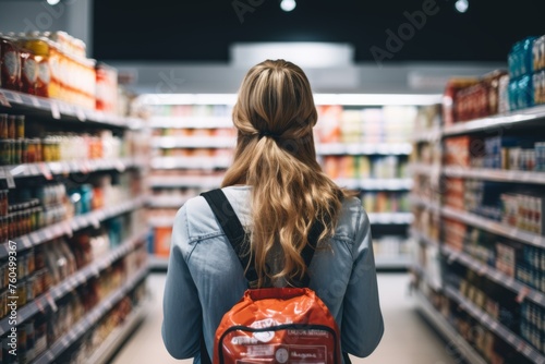 rear view of a young woman in a store choosing goods Generative AI