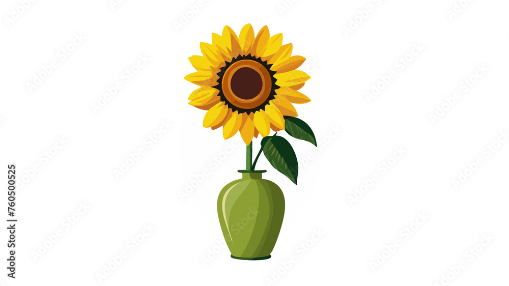 Obraz premium fiore di girasole, elianto in vaso decorativo, illustrazione su sfondo bianco