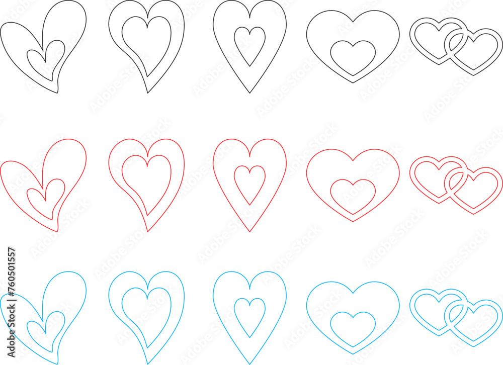 love, vector, Hearts icon vector bundle collection, Love symbol vector, Heart vector icon, Valentine's Day sign, linear icon Free Vector 