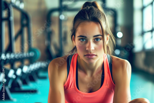 woman fitness trainer portrait on a gym background