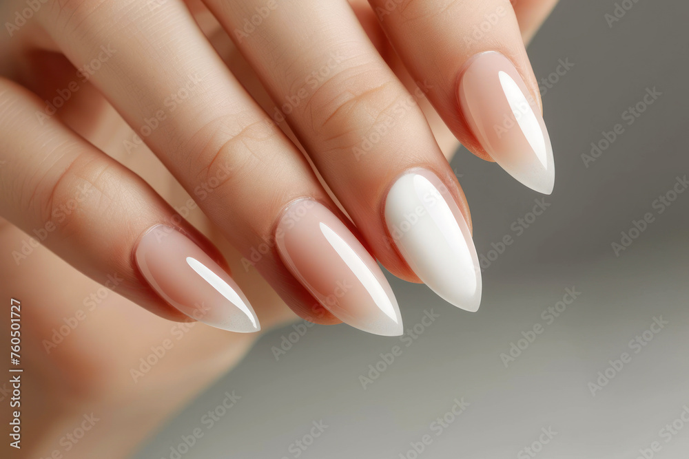 beautiful model woman showing french manicure isolated beautiful model woman showing french manicure isolated