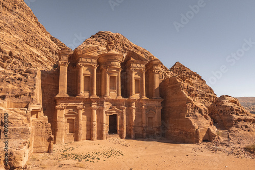 The monastery, Deir in archelogical site in Petra, Jordan photo