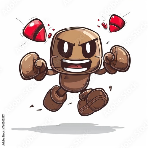cartoon character fighting on white background.