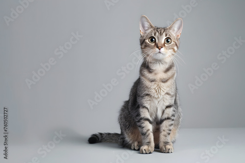 Studio Portrait of Grey and White Striped Cat, Generative Ai image