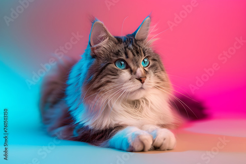 Cat portrait on colourful studio backdrop, generative ai image