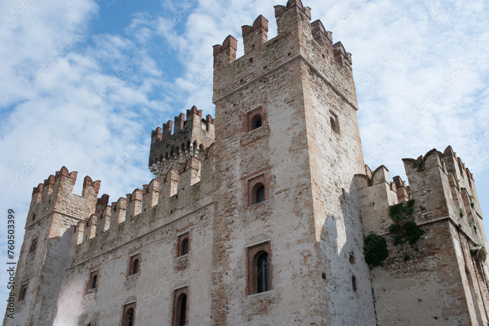 Facade of castle at Sirmione from below. Italy