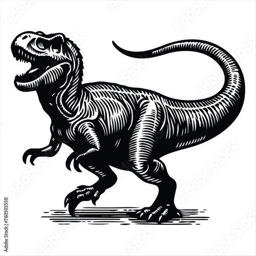 Hand Drawn of Black and White of Roaring T-Rex Illustration © rifififo