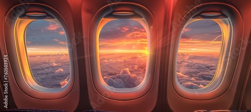 Captivating panoramic view of the sky s horizon as seen through an airplane window photo
