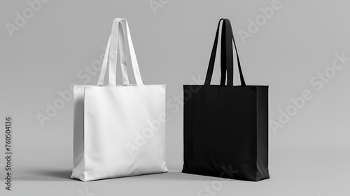 White and black tote bags mockup on a grey background. genertive ai 
