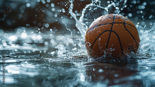A basketball is in the water, and the water is splashing around it © esp2k