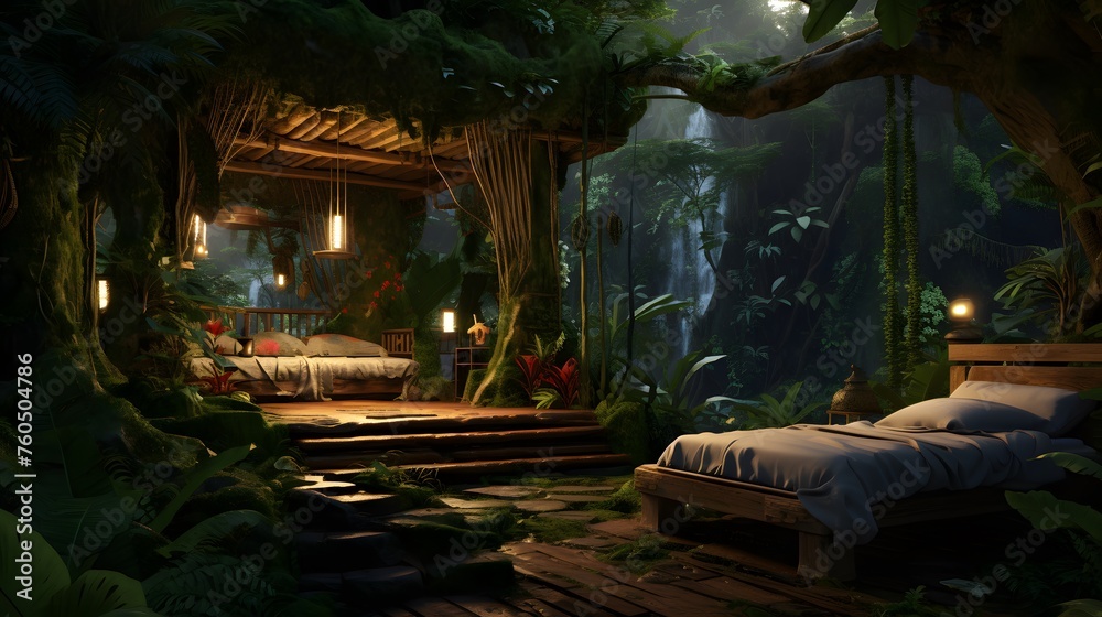  a virtual rainforest retreat with lush greenery and AI-generated animal sounds
