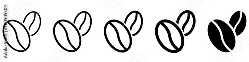 Roasted coffee bean outline and filled icon set. Line coffee grain symbol.