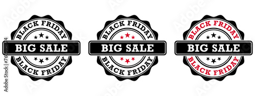 Set of black friday big sale stamp in black and red color icons. Symbols for business, package, web or app.