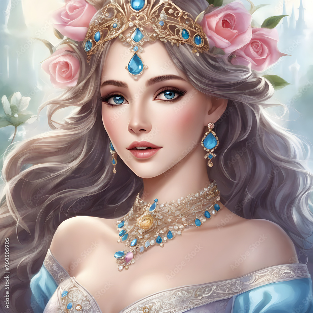 Fototapeta premium Fairy tale princess fantasy art drawing. 