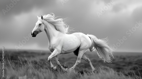  white and black horse. genertive ai 