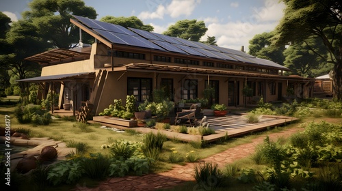  a self-sustaining off-grid home with solar panels, rainwater harvesting systems, and regenerative agriculture practices
