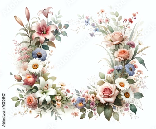 Watercolor painting of Mixed Variety of Flowers and Botanical elements for Frame  Corner and Border invitation