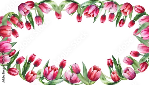 Watercolor painting of Tulips elements for Frame, Corner and Border invitation © monkik.