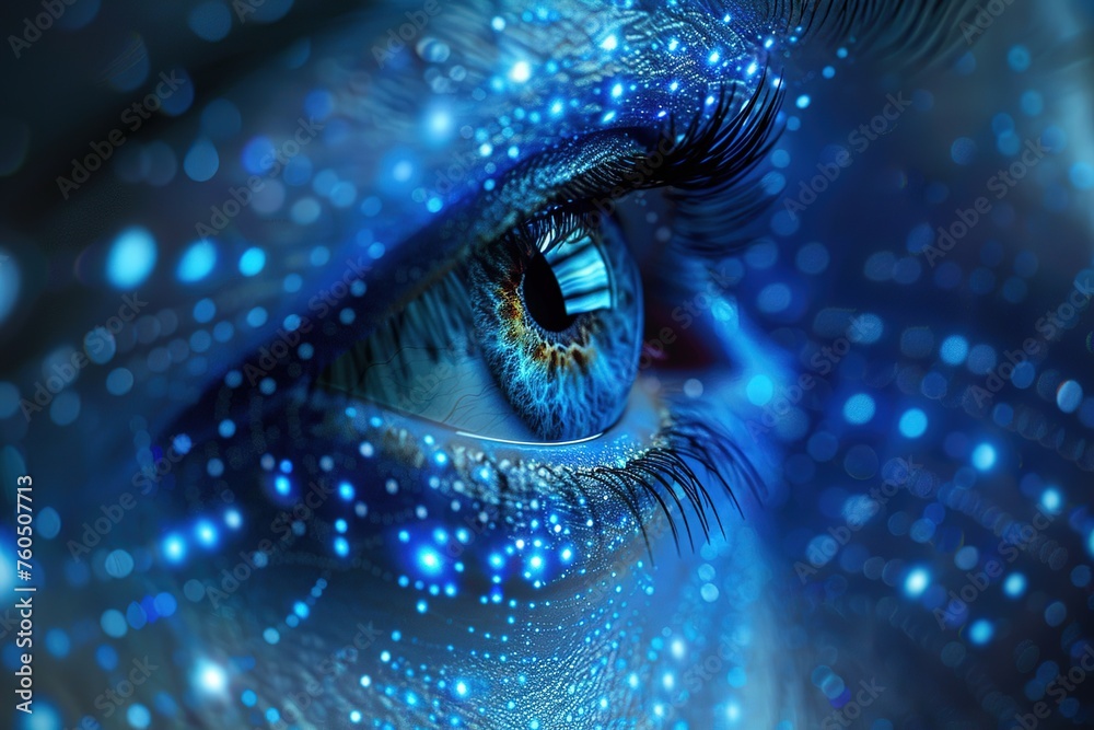 Close-up dot eyes digital blue blue illustration technology concept .3D ...
