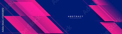 Abstract magenta geometric diagonal shape on a blue background. Futuristic digital high-technology banner. Vector illustration © pickup