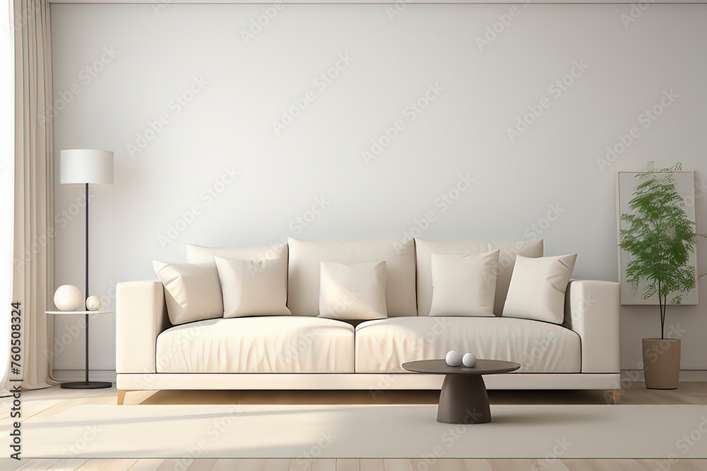 The sofa and white wall in the living room. AI technology generated image The sofa and white wall in the living room. AI technology generated image