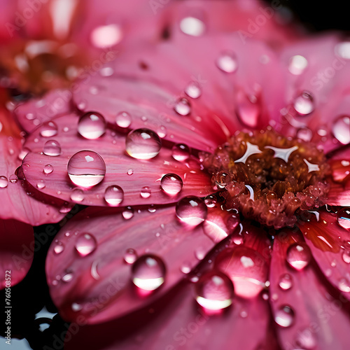 Macro shot of water droplets on a flower petal.