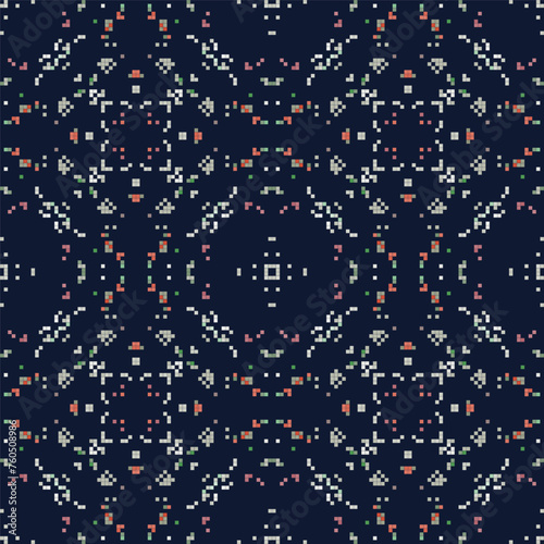 Decorative pattern made from small squares. Rich ornament for fabric design, handmade, interior decoration, textiles. 