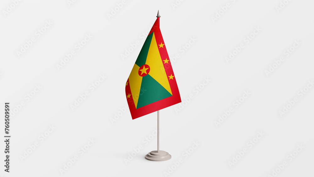 Grenada national flag on stick isolated on white background. Realistic flag illustration Grenada national flag on stick isolated on white background. Realistic flag illustration