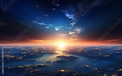 Sunshine illuminates one end of the Earth. AI technology generated image
