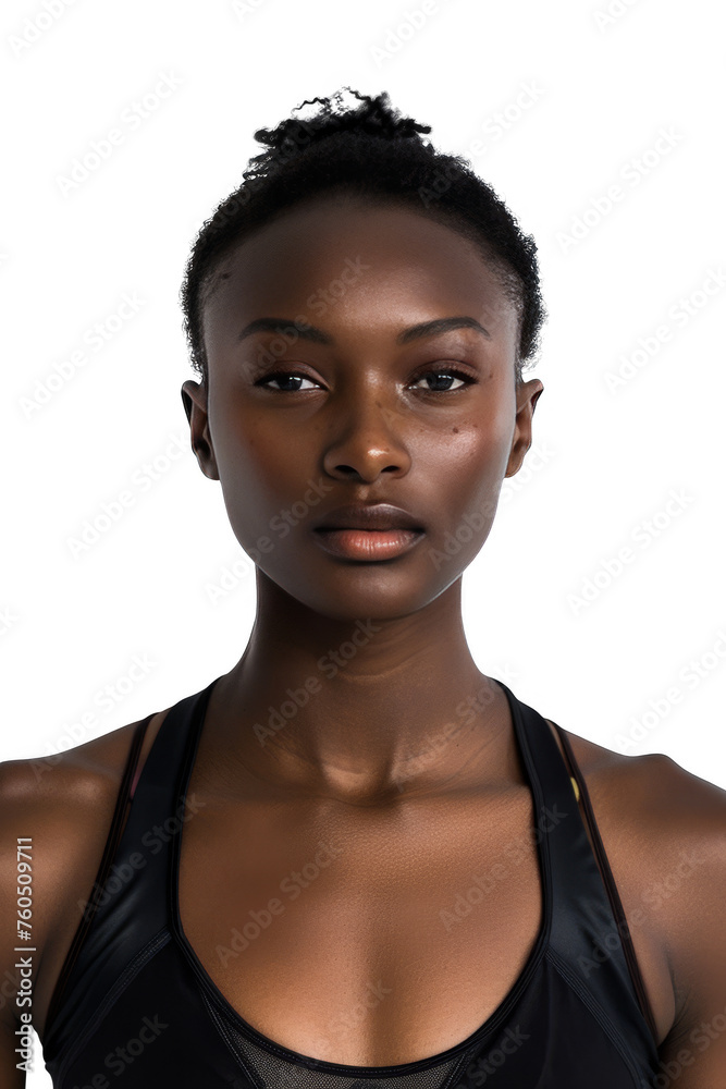 Portrait of a black woman in athletic attire isolated on a white background as transparent PNG Portrait of a black woman in athletic attire isolated on a white background as transparent PNG