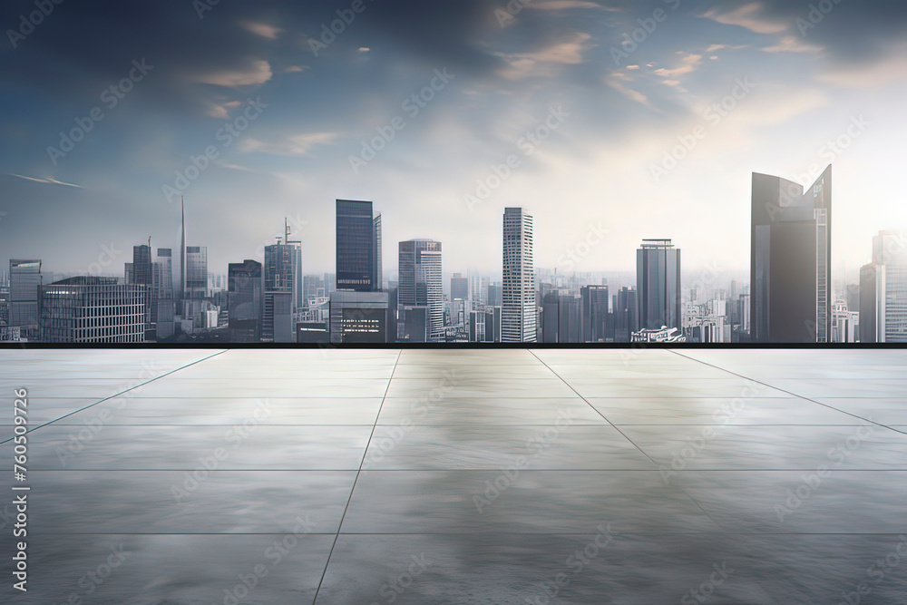 Fototapeta premium Empty squares and urban skylines. AI technology generated image