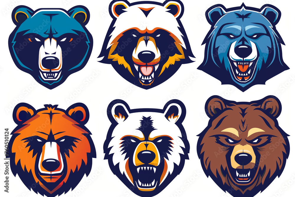 Esport six different Bear logo on white background сreated with Generative Ai