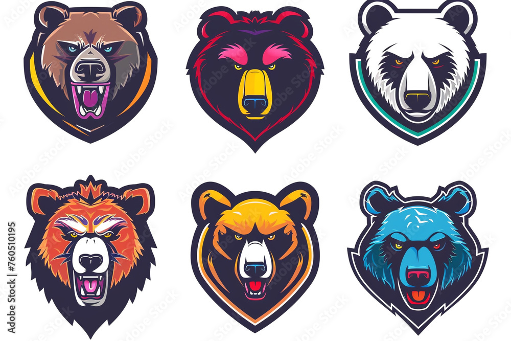 Esport six different Bear logo on white background сreated with Generative Ai